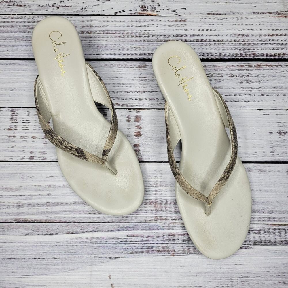 Cole Haan Wedge Heel Thong Sandals Nike Air Snakeskin White Grey | Size 8